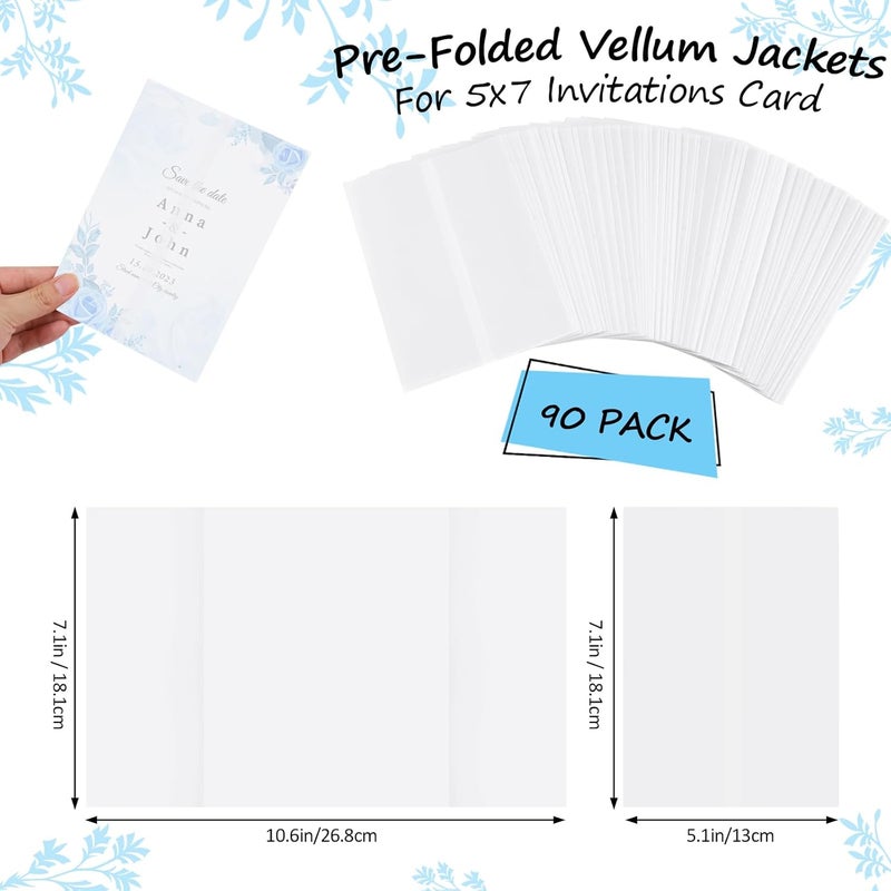 Phinus Store 90 Pack Pre-Folded Vellum Jackets for 5x7 Invitations, Translucent Vellum Paper 5x7, 93 GSM Vellum Jackets for Envelope Liners, Invitation Paper for Weddings Birthdays Baby Showers - Image 3